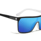 Black and white frame with mirror blue lens KDEAM One-Piece Lens sunglasses