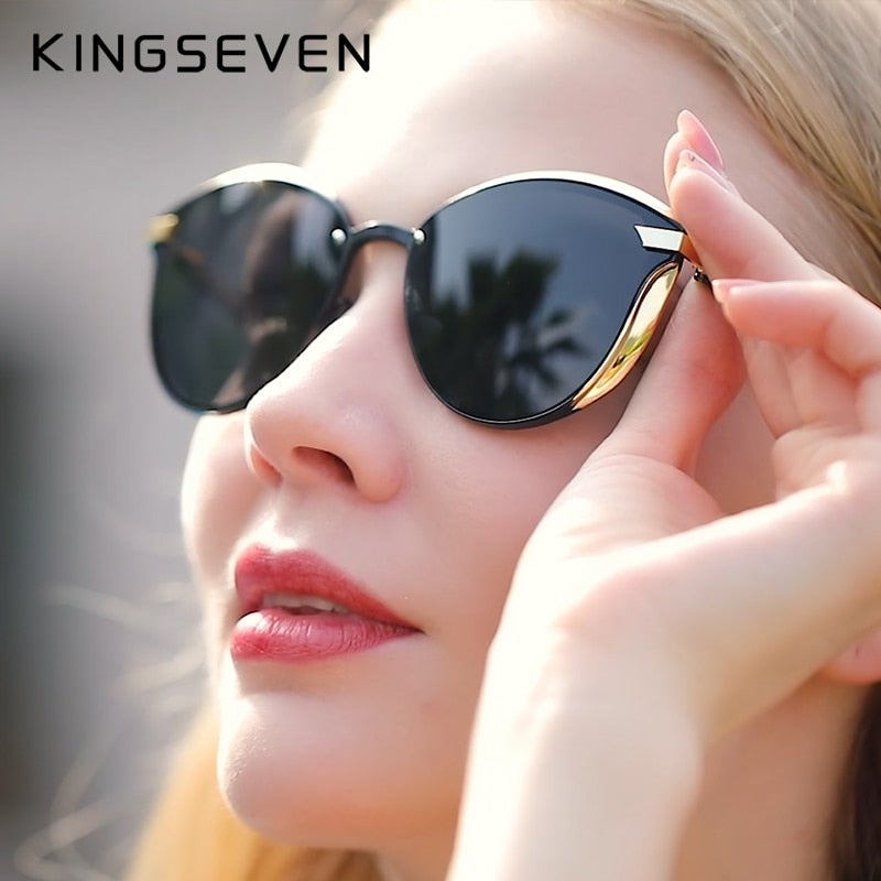 Woman wearing Kingseven Cat Eye sunglasses