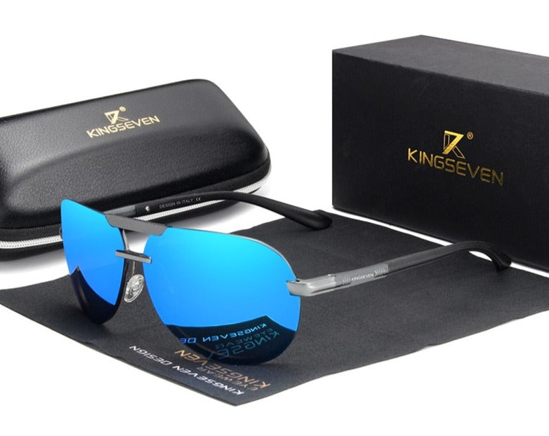 Mirror blue lens Kingseven Rimless Aviator sunglasses
