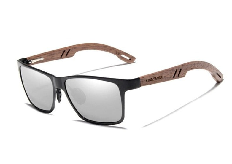 SIlver lens Kingseven Aluminium & Walnut sunglasses