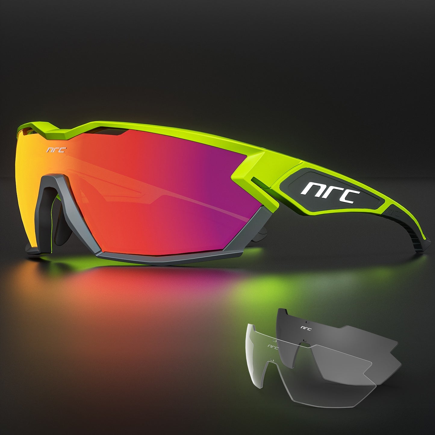 Full-frame green NRC Pro Cycling glasses