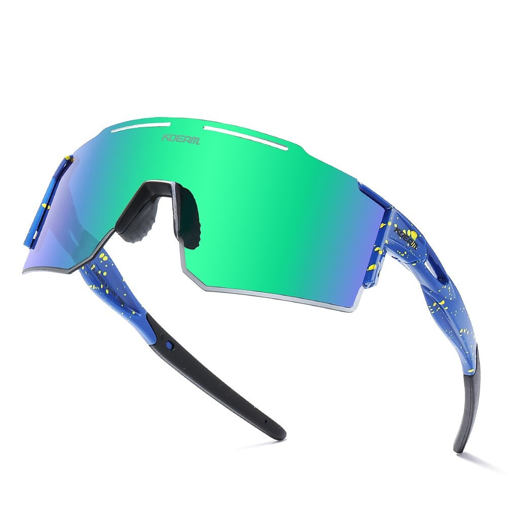 Mirror green lens with blue frame KDEAM Rimless TR90 Sport sunglasses