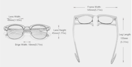 Kingseven Black Walnut sunglasses product dimensions