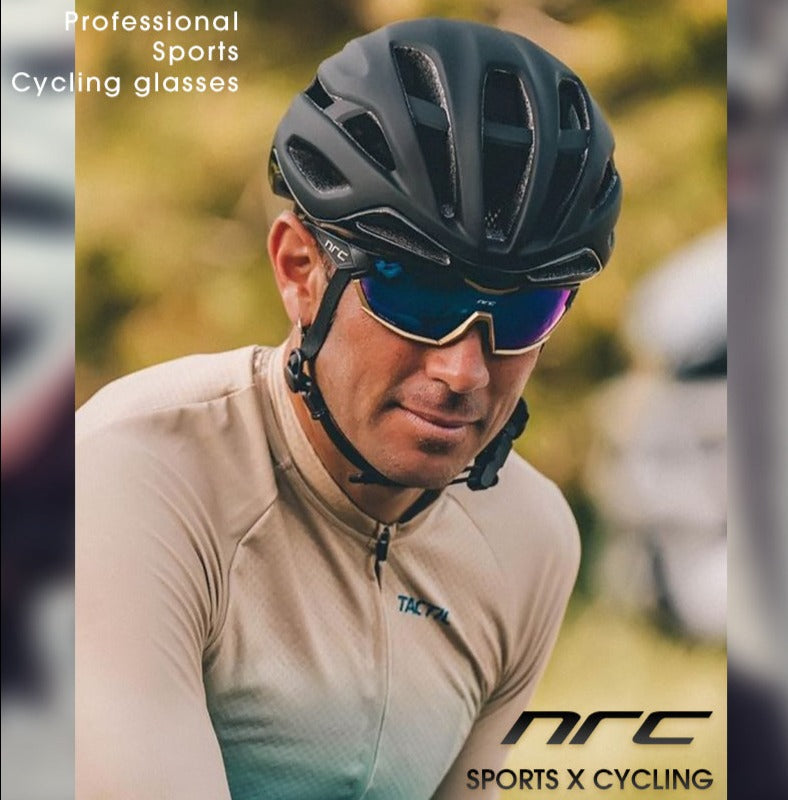 Cyclist wearing NRC Pro Cycling glasses