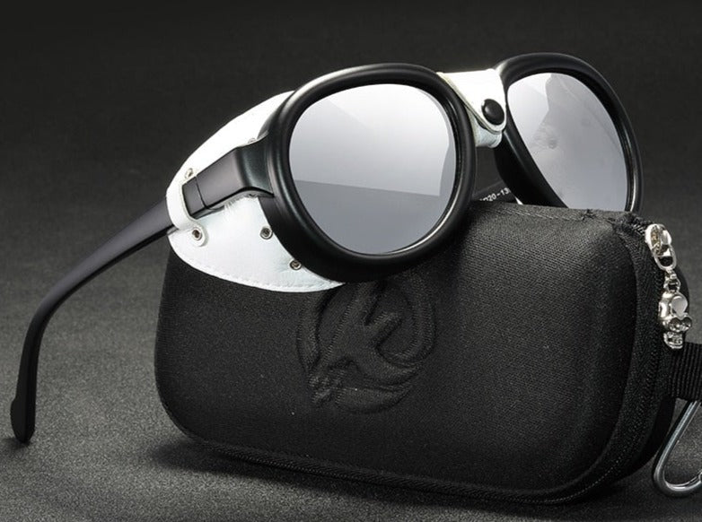 Silver KDEAM Leather Steampunk sunglasses