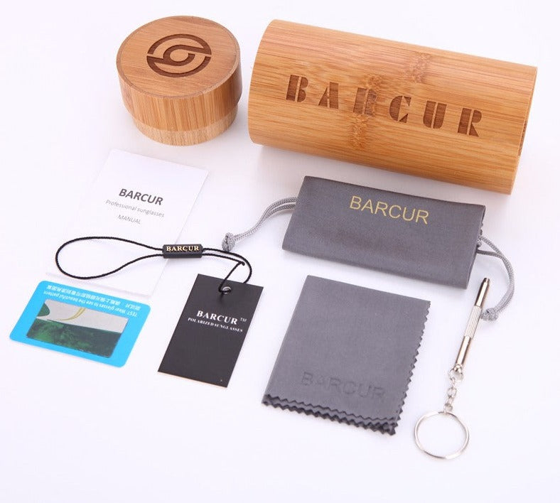 Barcur Polarised Bamboo sunglasses packaging show