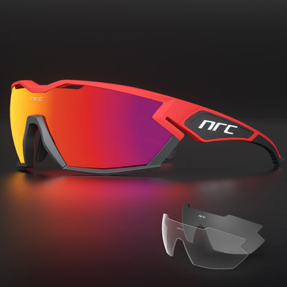 Full-frame red NRC Pro Cycling glasses