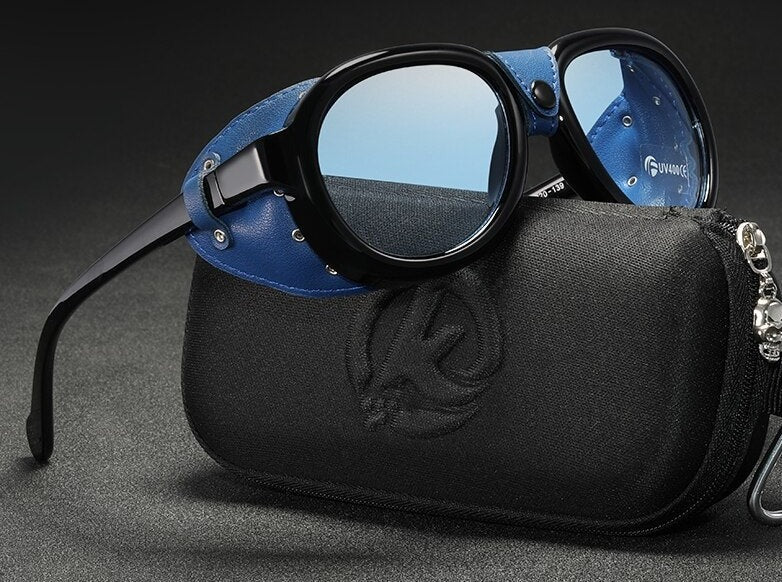 Blue KDEAM Leather Steampunk sunglasses