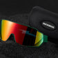 RockBros Polarised Cycling glasses product display in front of a case
