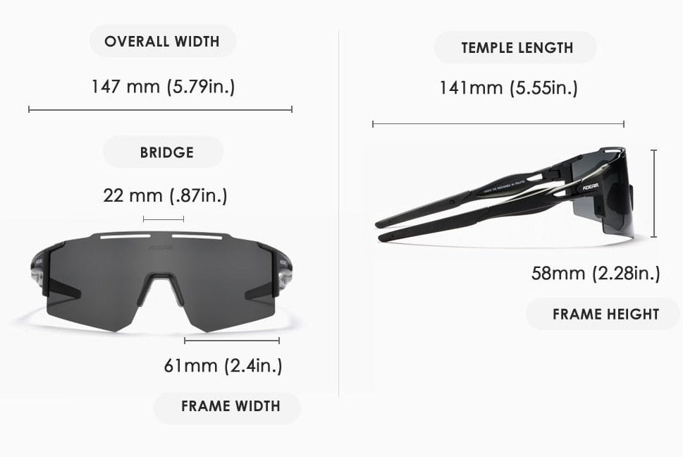 KDEAM Rimless TR90 Sport sunglasses product dimensions