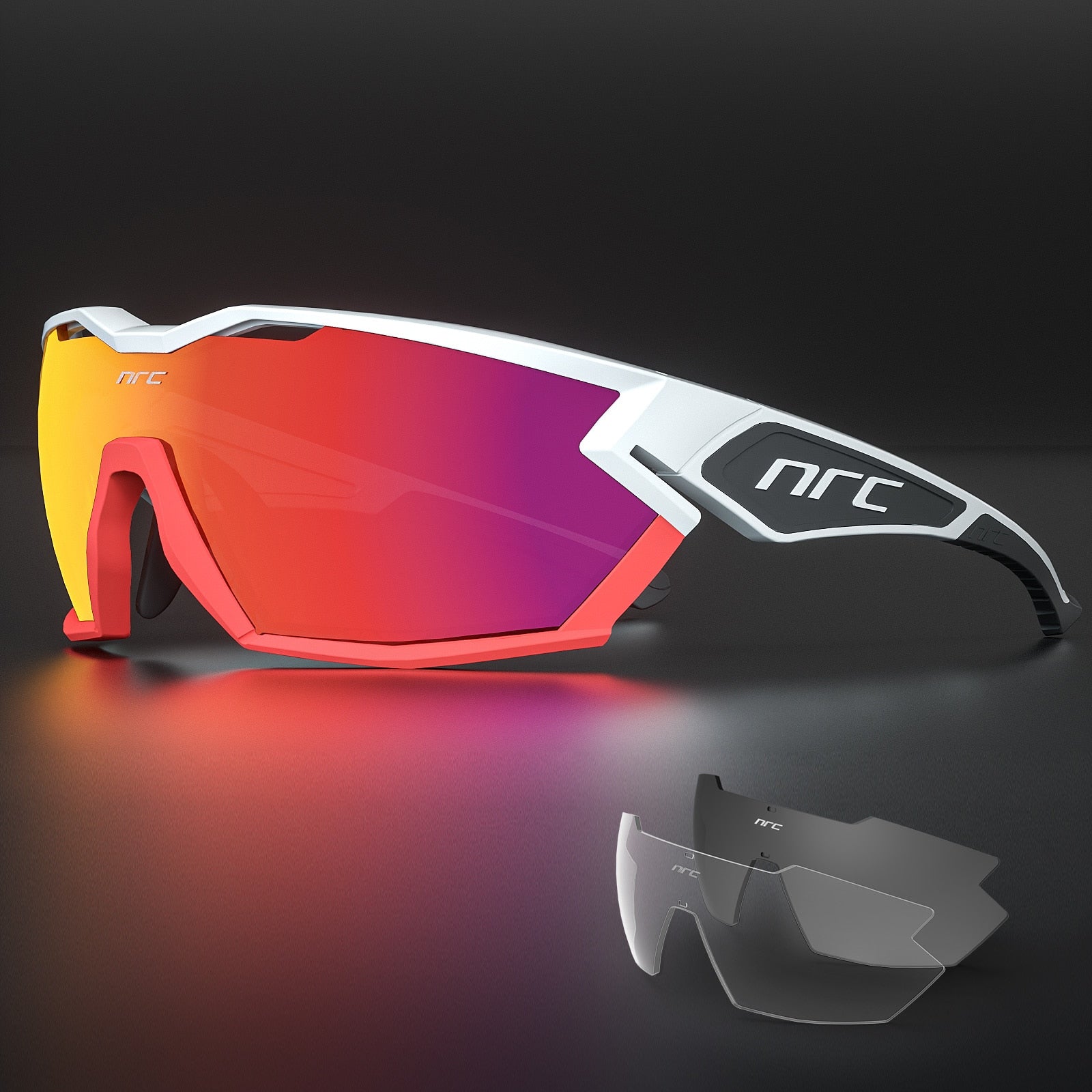 Full-frame white heat NRC Pro Cycling glasses