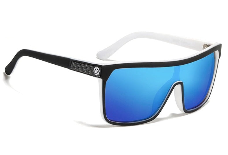 Black and white frame with mirror blue lens KDEAM One-Piece Lens sunglasses