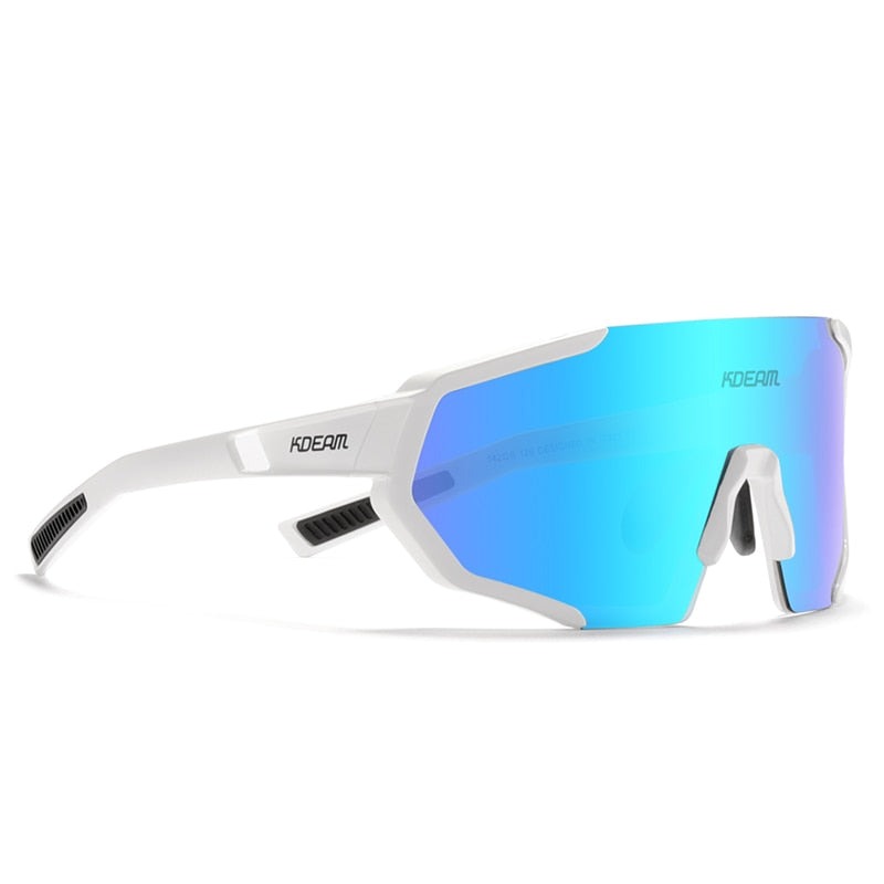 Mirror ice blue lens with white frame KDEAM TR90 Shield-Lens sunglasses