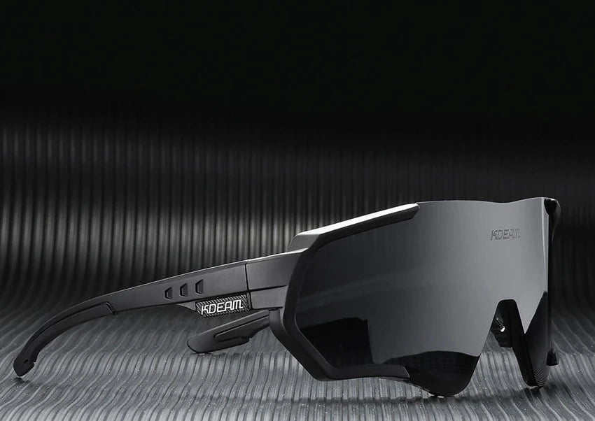 Black KDEAM Polarised Mirror Lens Shield sunglasses