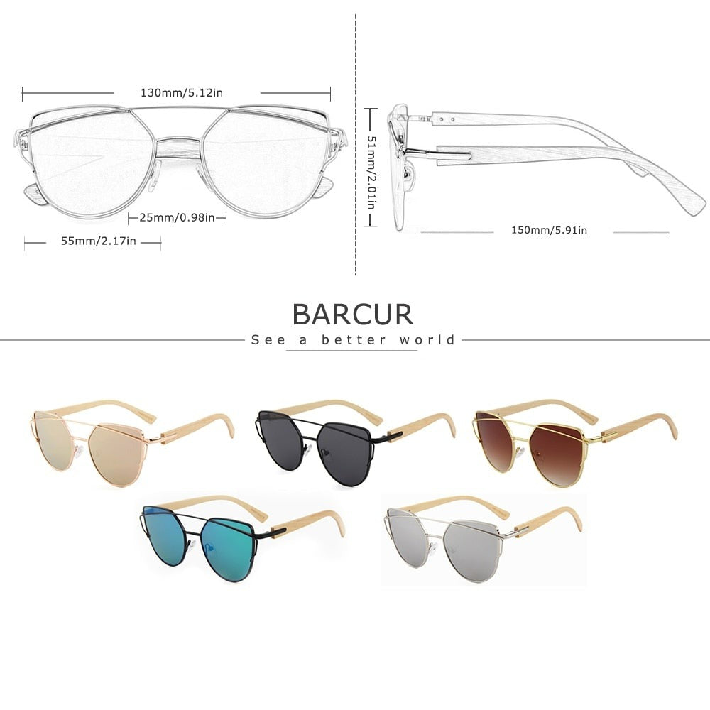 Barcur Bamboo Cat Eye sunglasses product dimensions and specifications