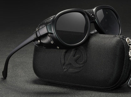 Black KDEAM Leather Steampunk sunglasses