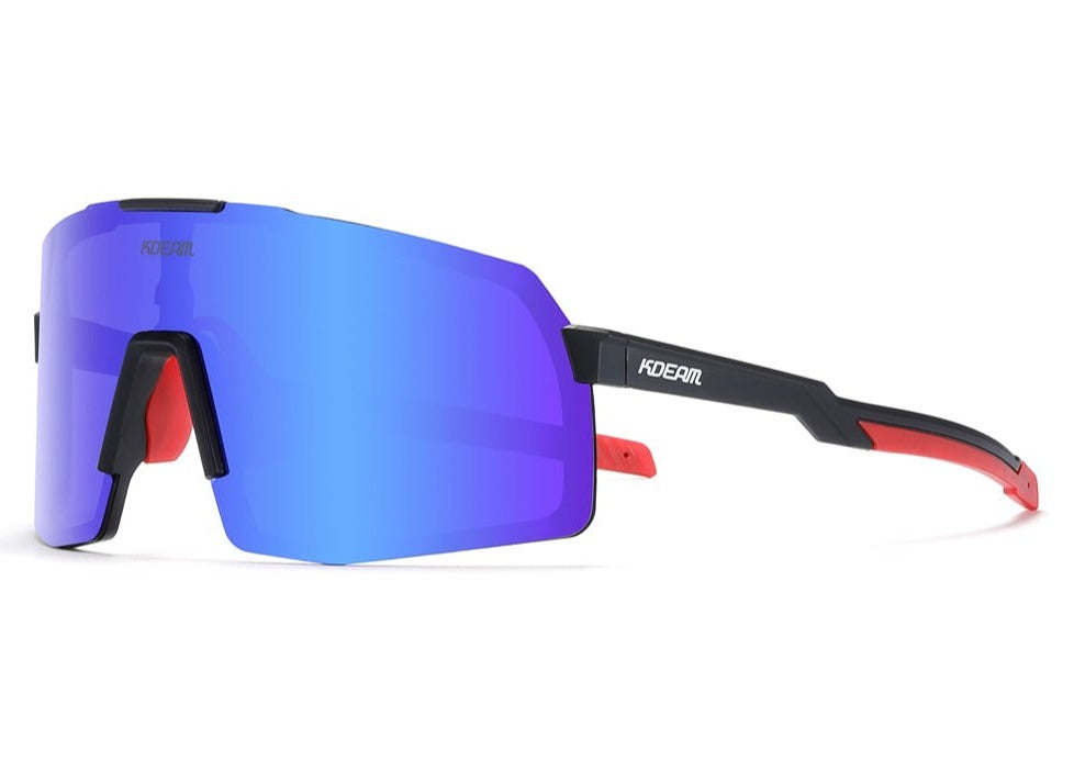 Mirror blue lens with black frame KDEAM Rimless Thin-Frame Shield sunglasses