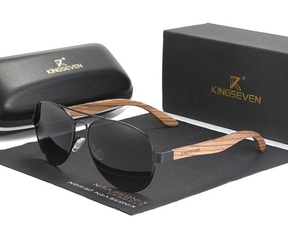 Black Kingseven Wooden Aviator sunglasses