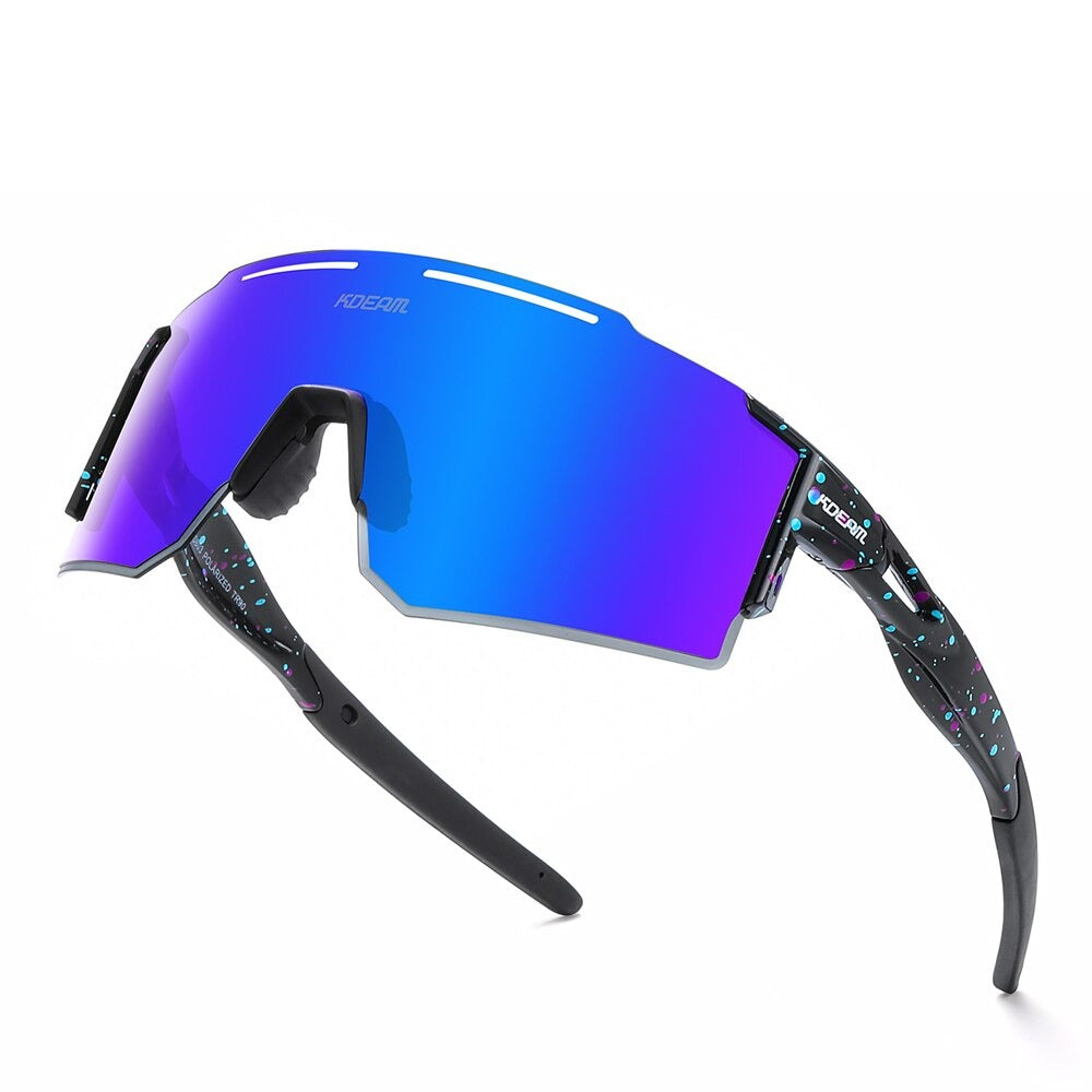 Mirror blue lens with black frame KDEAM Rimless TR90 Sport sunglasses