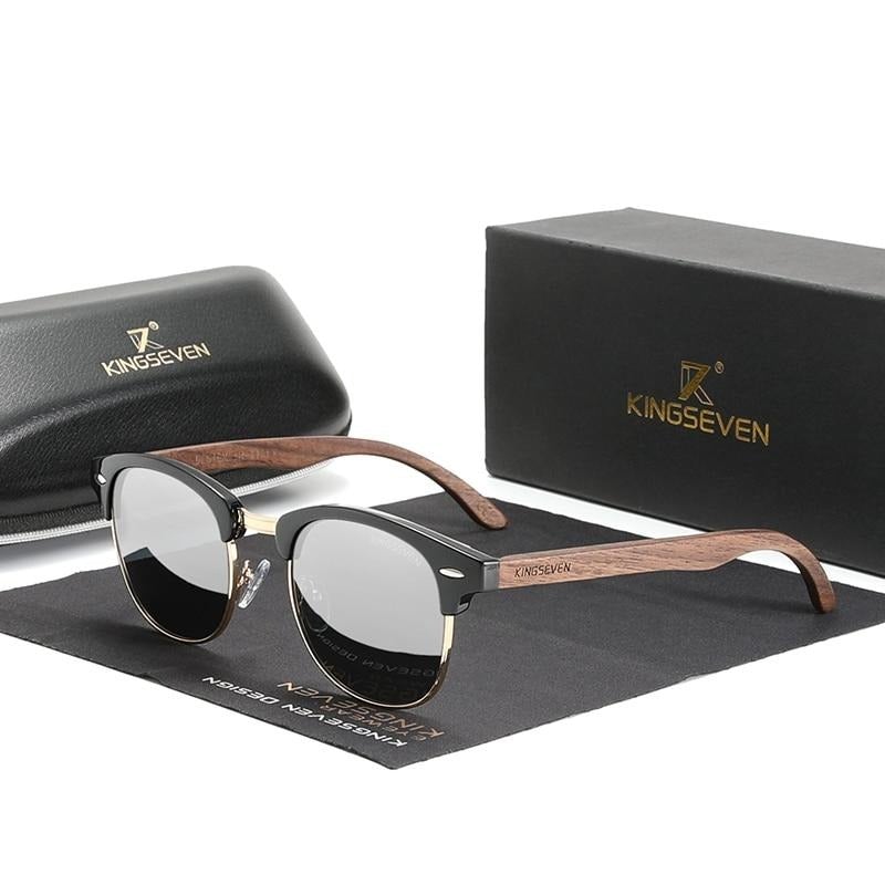 Mirror silver lens Kingseven Black Walnut sunglasses