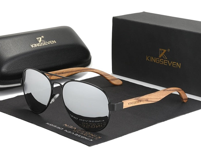 Mirror silver Kingseven Wooden Aviator sunglasses