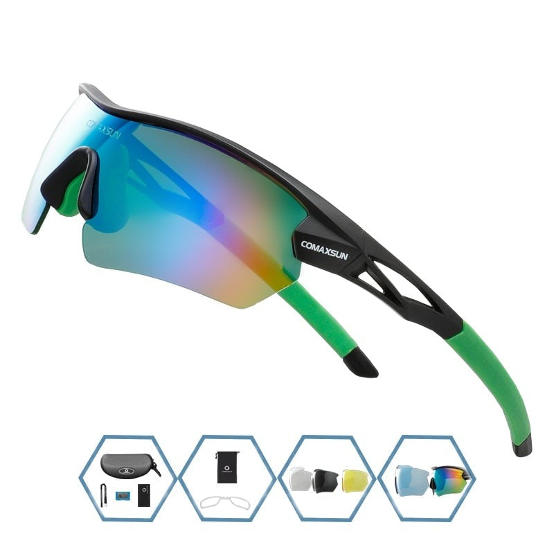 Black and green Comaxsun UV400 Cycling sunglasses