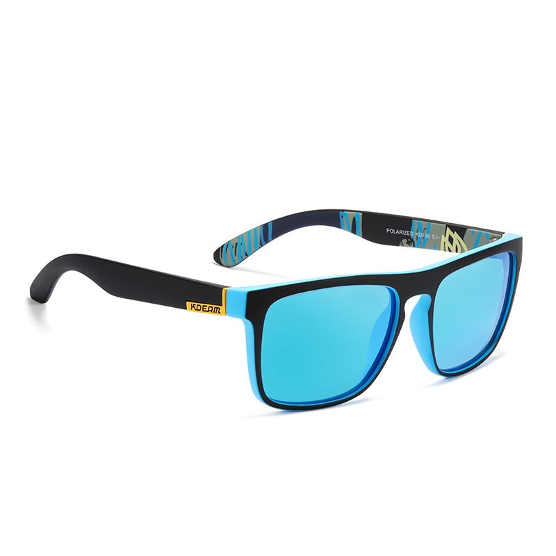 Mirror ice blue lens and black framed KDEAM Classic Square-Frame sunglasses