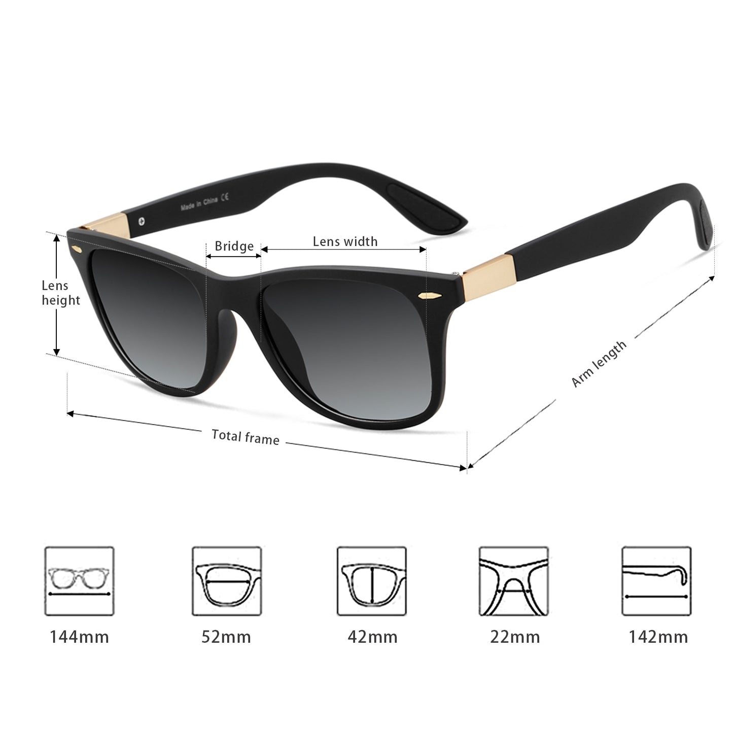 Veithdia Classic Square sunglasses product dimensions