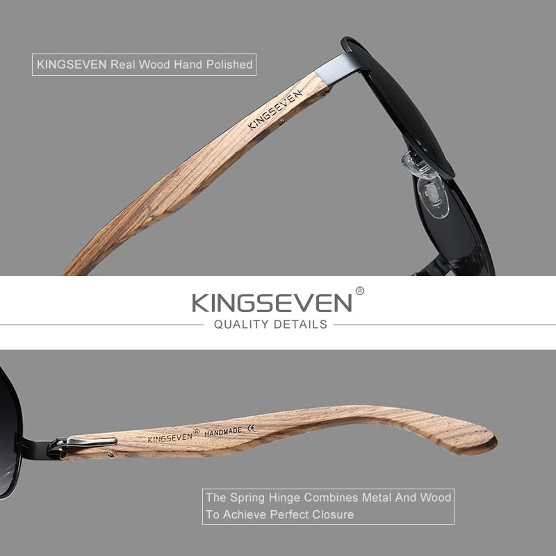 Kingseven Wooden Aviator sunglasses product features display