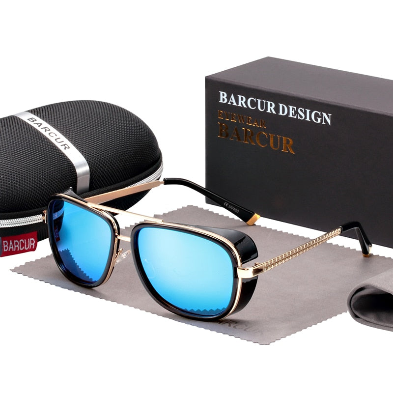 Mirror blue lens Barcur Stark Steampunk sunglasses