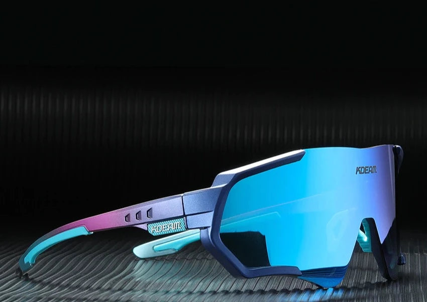 Ice blue KDEAM Polarised Mirror Lens Shield sunglasses