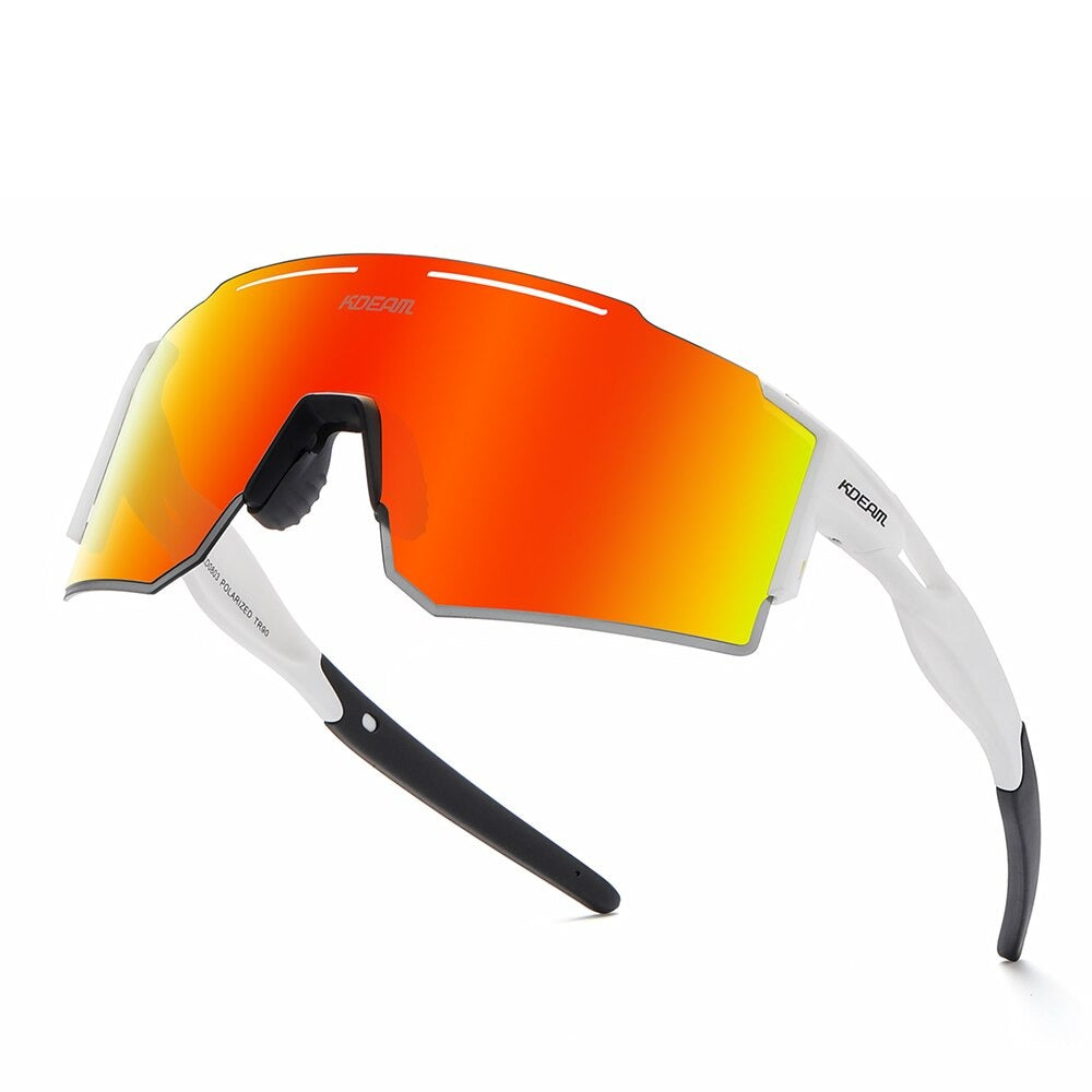 Mirror red lens with white frame KDEAM Rimless TR90 Sport sunglasses