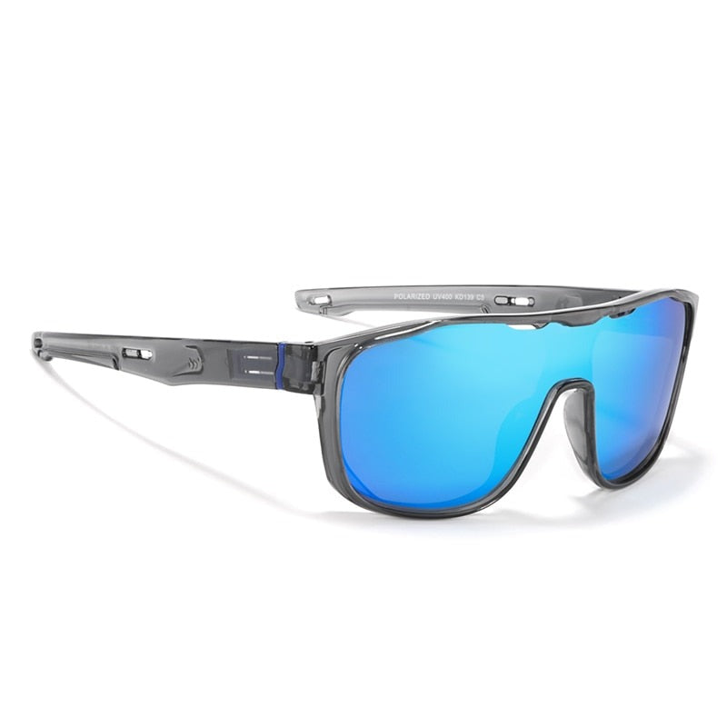 Gray transparent frame with mirror blue lens KDEAM Oversized Shield-Lens sunglasses
