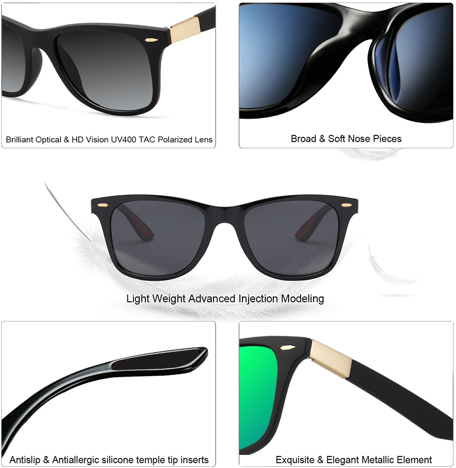 Veithdia Classic Square sunglasses product feature display