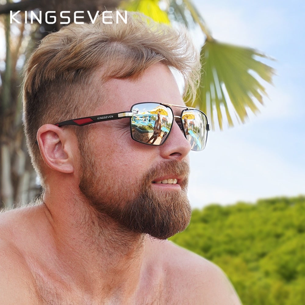 Man wearing Kingseven Men's Square-Frame sunglasses
