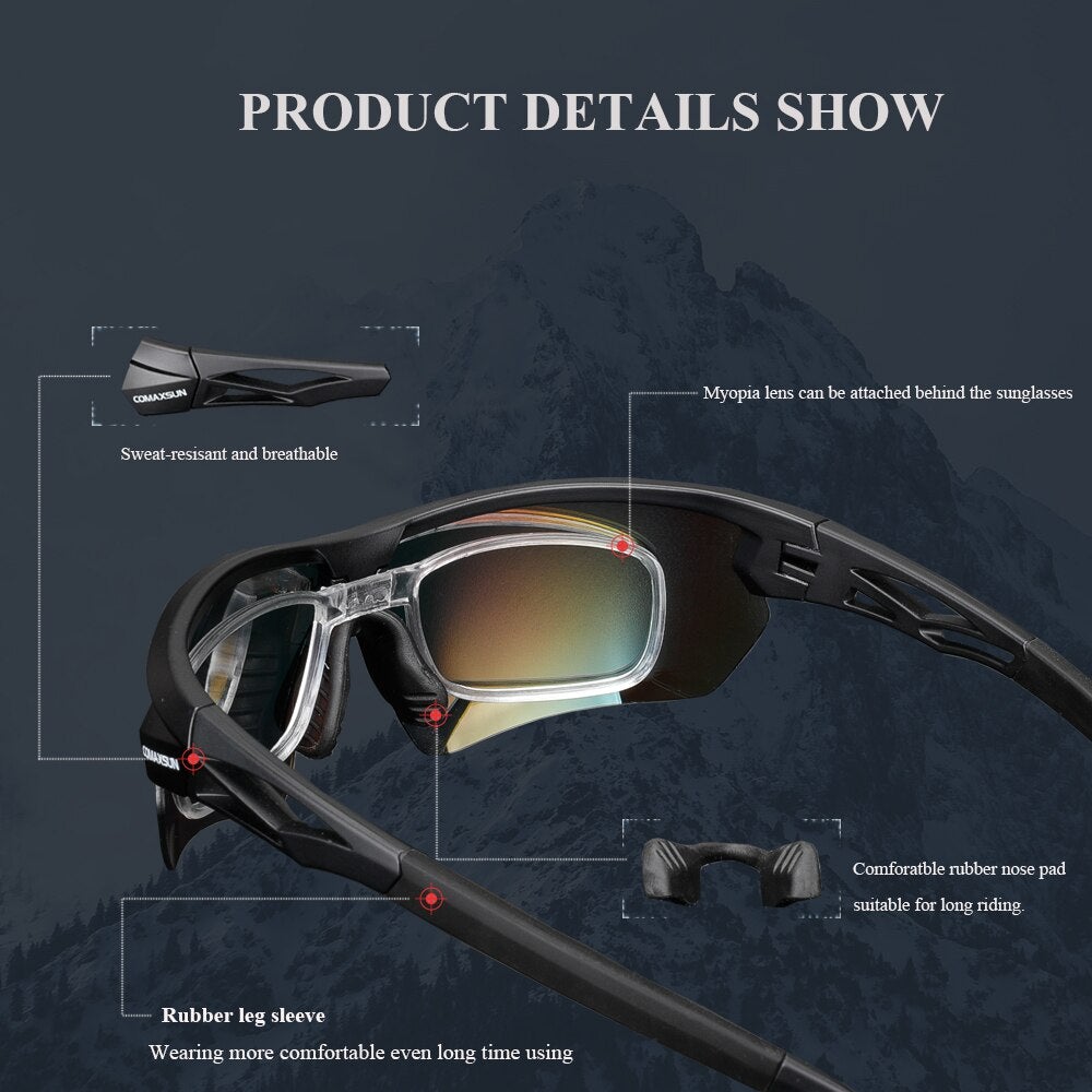 Display of Comaxsun UV400 Cycling sunglasses product features