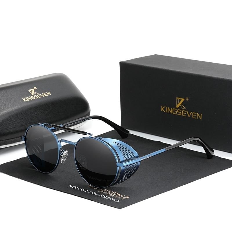 Black lens blue frame Kingseven Steampunk sunglasses
