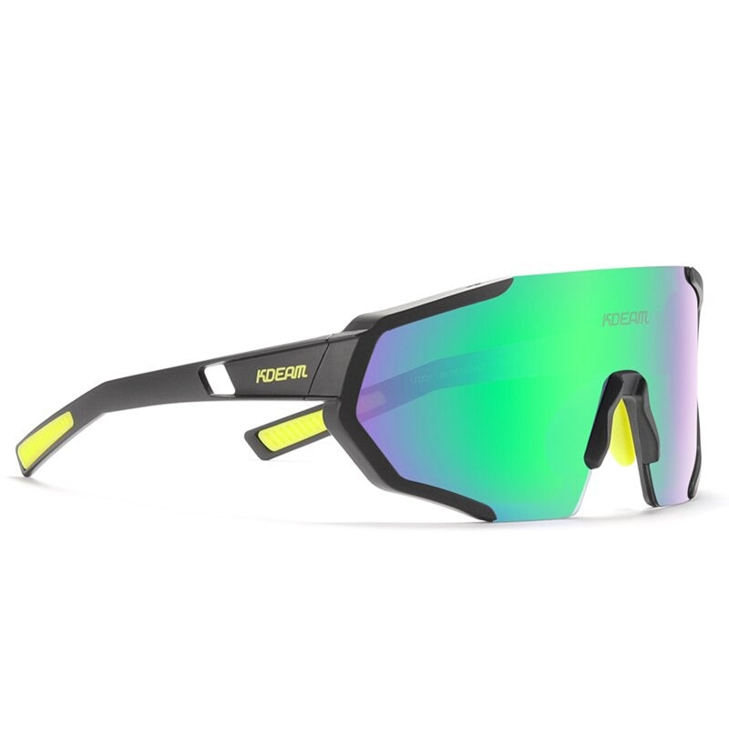 Mirror green lens with black frame KDEAM TR90 Shield-Lens sunglasses