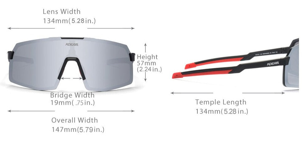 KDEAM Rimless Thin-Frame Shield sunglasses product dimensions