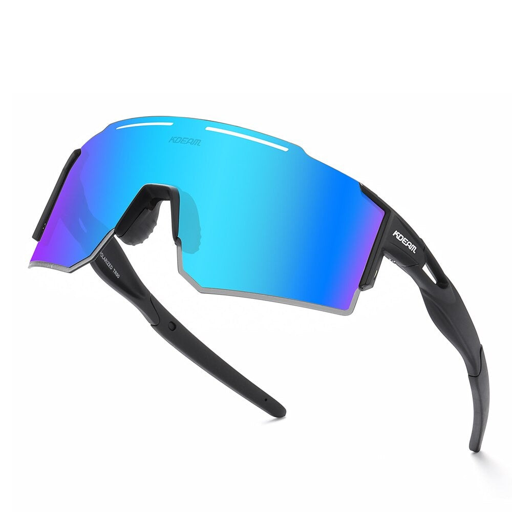Mirror ice blue lens with black frame KDEAM Rimless TR90 Sport sunglasses