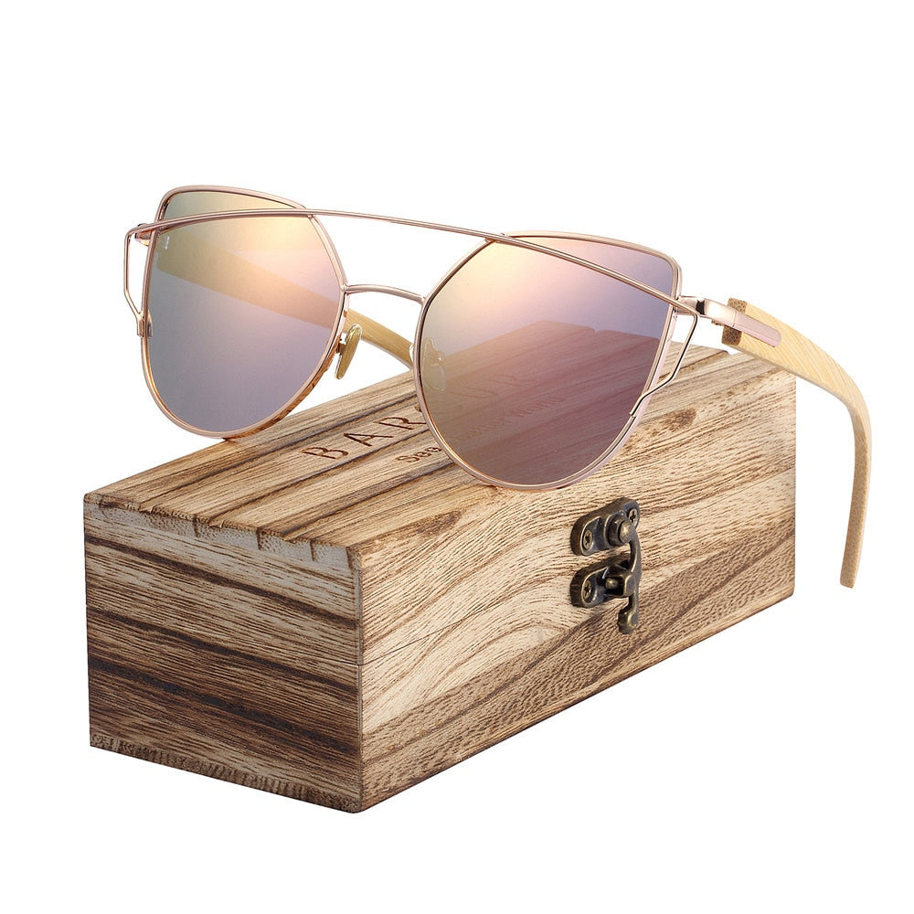 Gold pink colour Barcur Bamboo Cat Eye sunglasses
