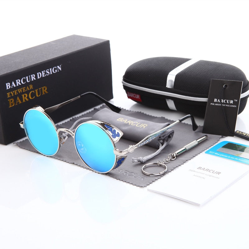 Mirror blue lens Barcur Gothic Steampunk sunglasses