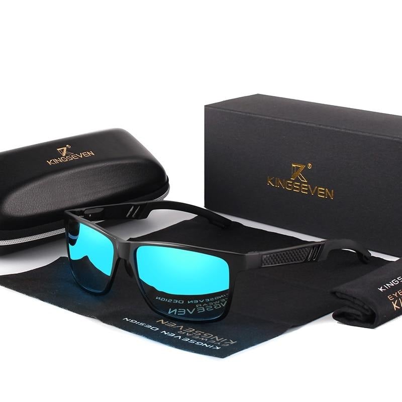 Mirror blue lens with black frame Kingseven Aluminium Square-Frame sunglasses
