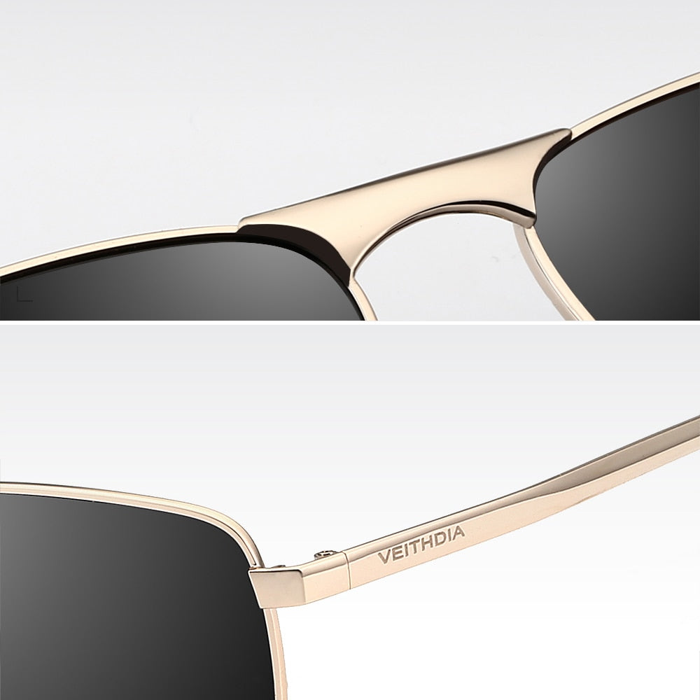 Veithdia Thin Square sunglasses close up view of nose bridge and frame hinge