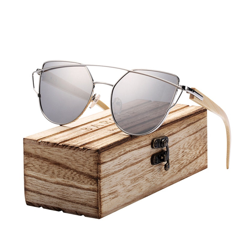 Silver colour Barcur Bamboo Cat Eye sunglasses