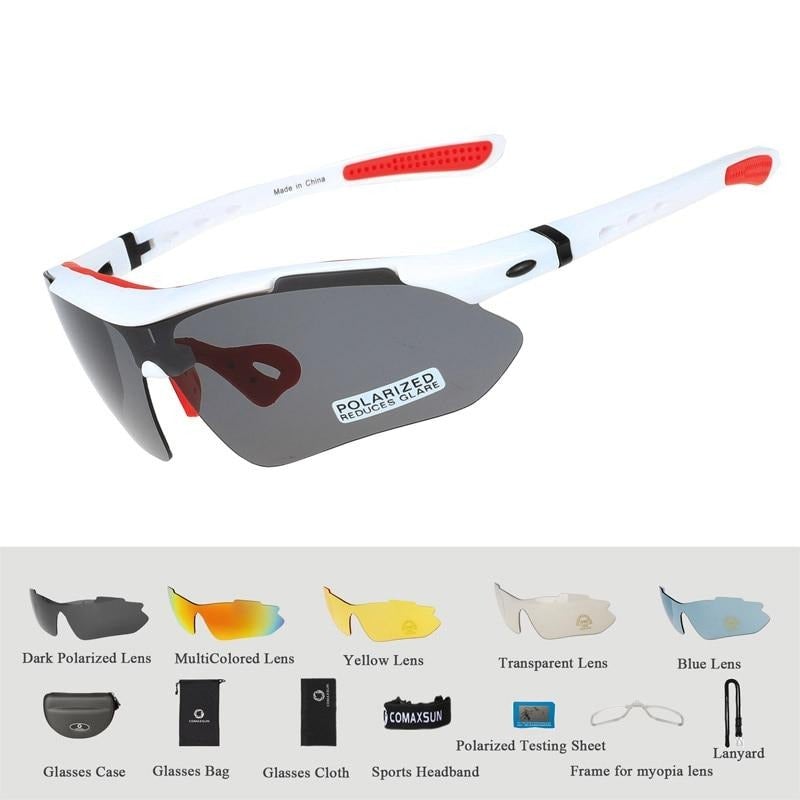 White and red Comaxsun Polarised Cycling sunglasses