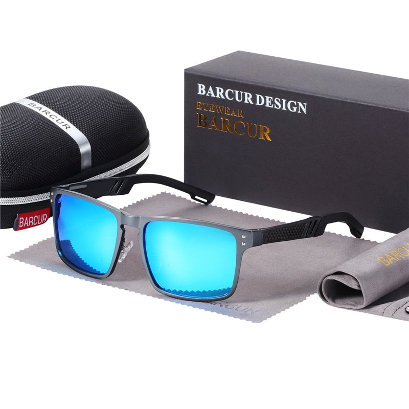 Mirror blued lens Barcur Aluminium Square sunglasses