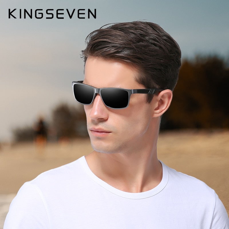 Man wearing Kingseven Aluminium Square-Frame sunglasses