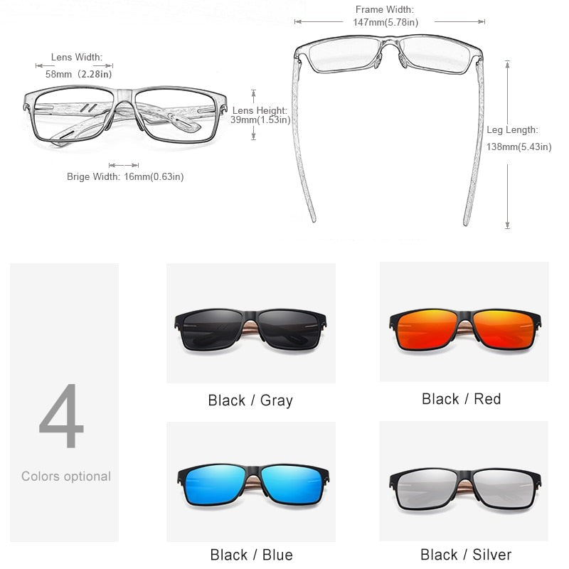 Kingseven Aluminium & Walnut sunglasses product dimensions display