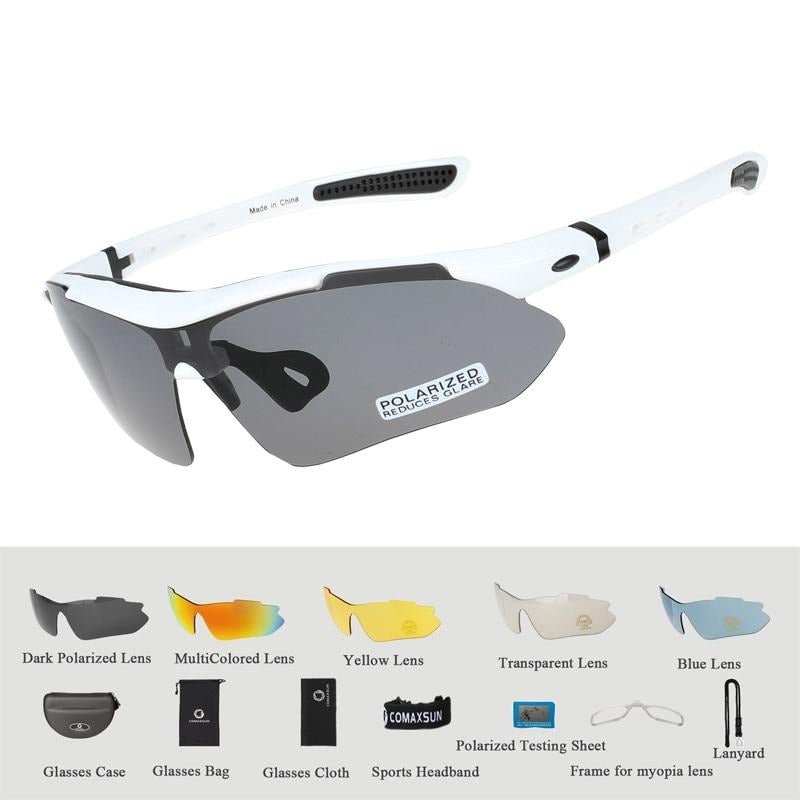 white and black Comaxsun Polarised Cycling sunglasses